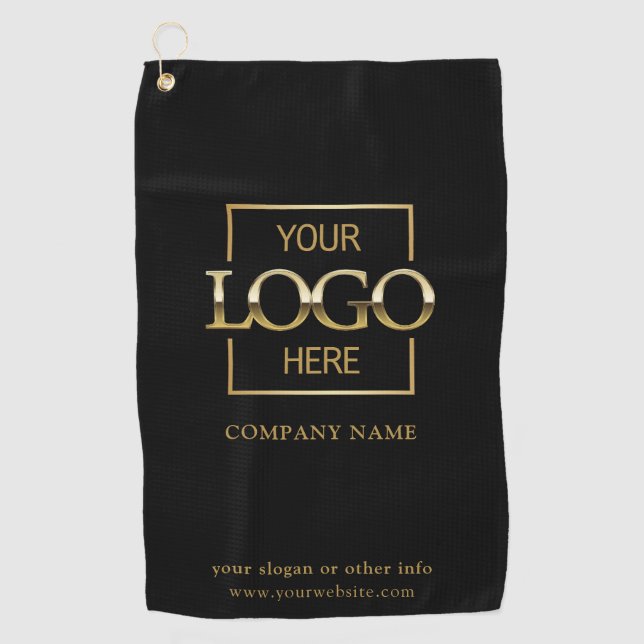 Modern Custom Company Business Logo Black Branded  Golf Towel (Front)