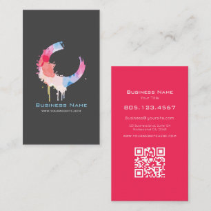 Modern Custom Dark Grey & Pink Paint Swirl Business Card