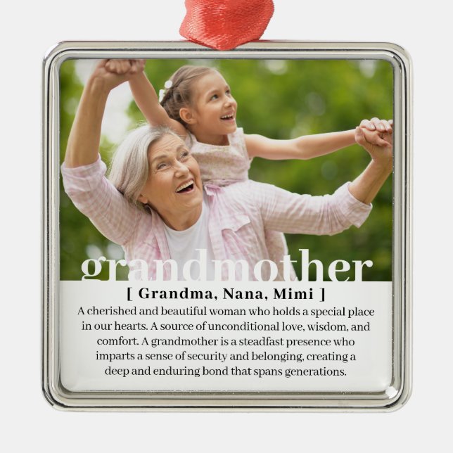 Modern Custom Definition of a Grandmother Metal Ornament (Front)