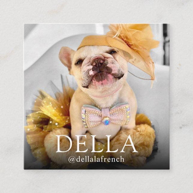 Modern Custom Double Photo Scannable QR | Della Square Business Card (Front)