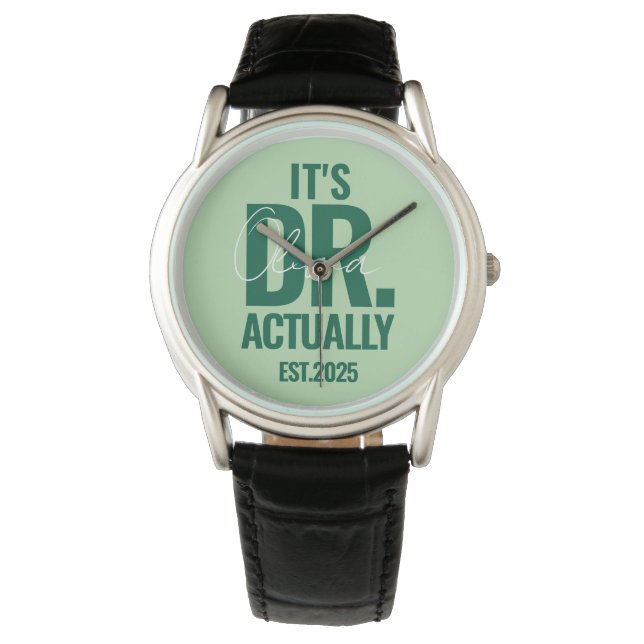 Modern Custom Dr. Name Date Dark Green Button Watch (Front)