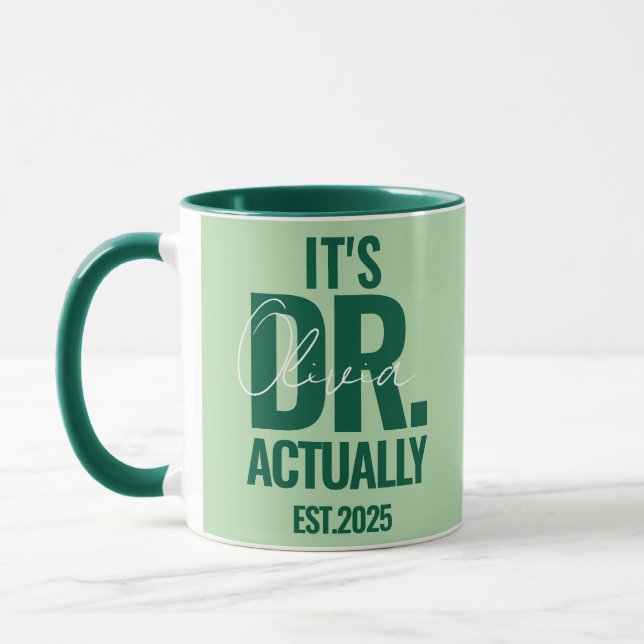 Modern Custom Dr. Name Date Dark Green  Mug (Left)