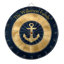 Modern Custom Family Name Nautical Blue and Gold