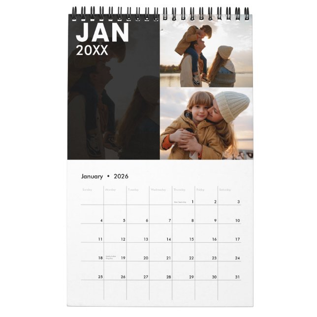 Modern Custom Family Photo Calendar Grey (Jan 2026)