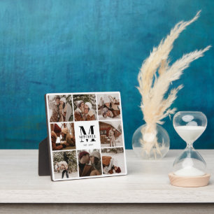 Modern Custom Family Photo Collage   Monogram Gift Plaque