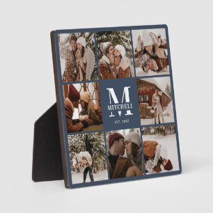 Modern Custom Family Photo Collage   Monogram Navy Plaque