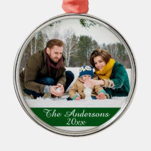 Modern Custom Family Photo Silver Metal Ornament