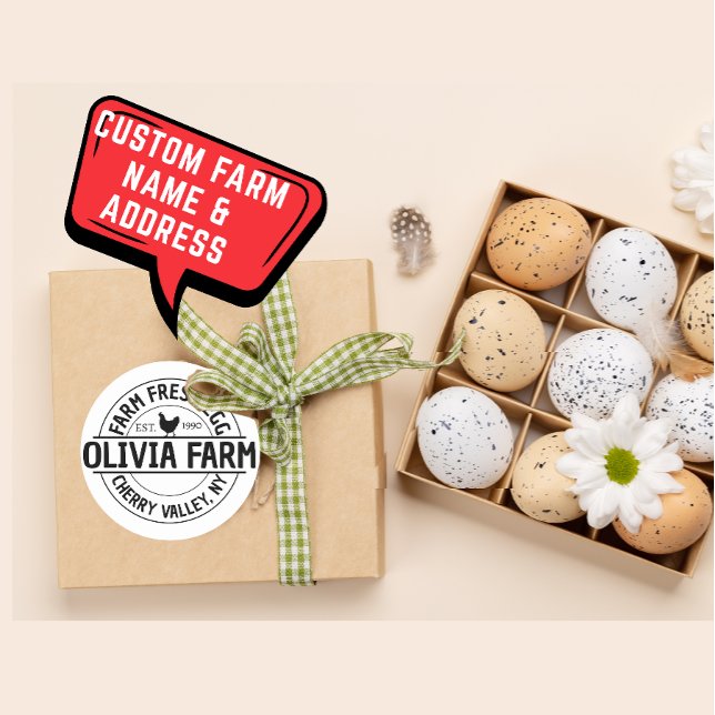 Modern Custom Farm Name Egg Dealer Address Classic Round Sticker (Modern custom farm name with date round sticker.)