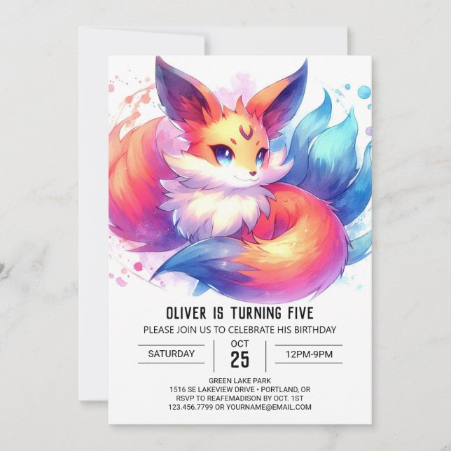 Modern Custom Fox Birthday Invitation (Front)