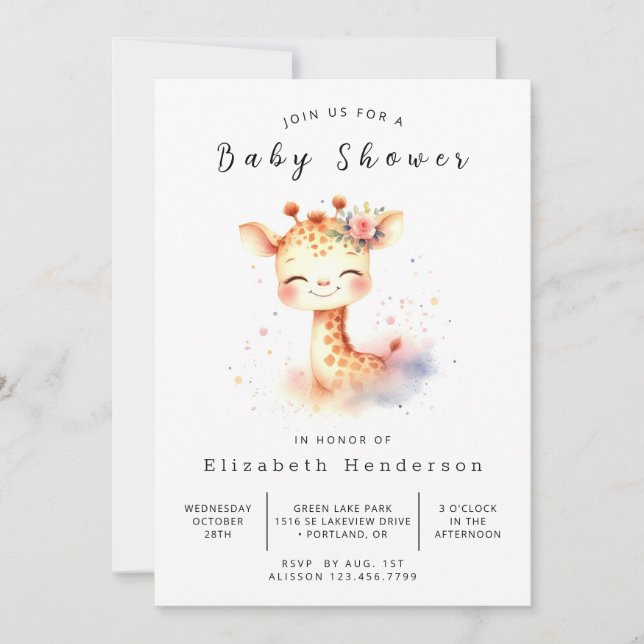 Modern Custom Giraffe Baby Shower Invitation (Front)