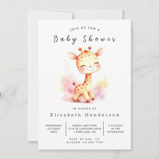 Modern Custom Giraffe Baby Shower Invitation (Front)