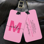 Modern Custom Girly Hot Pink Monogram Name Luggage Tag<br><div class="desc">Create Your Own Stylish Modern Custom World Traveller Pink Initial Name Monogram Luggage Tag. This chic and girly luggage tag brings a fun and vibrant touch to any travel experience, making it the perfect accessory for the world traveller or anyone with a serious case of wanderlust. The front features a...</div>