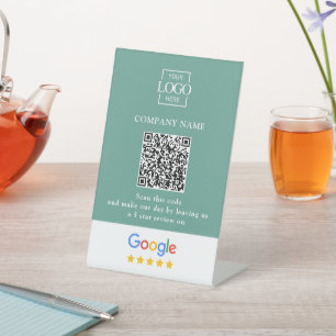 Modern Custom Google Reviews QR Code Business Logo Pedestal Sign