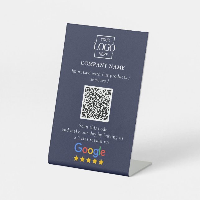 Modern Custom Google Reviews QR Code Business Logo Pedestal Sign (Front)