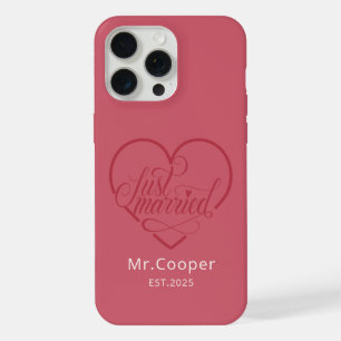 Modern Custom Groom Just Married Love Shape iPhone 15 Pro Max Case