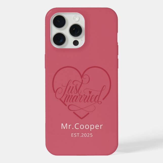Modern Custom Groom Just Married Love Shape iPhone Case (Back)