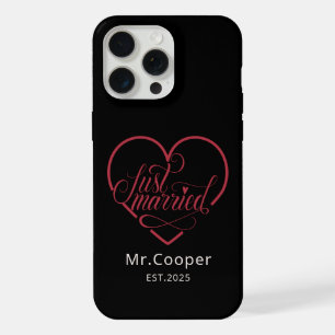 Modern Custom Groom Just Married Love Shape iPhone 15 Pro Max Case