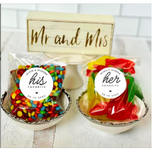 Modern Custom His Favorite Wedding Black Text Classic Round Sticker