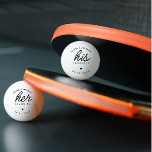 Modern Custom His Favorite Wedding Black Text Ping Pong Ball