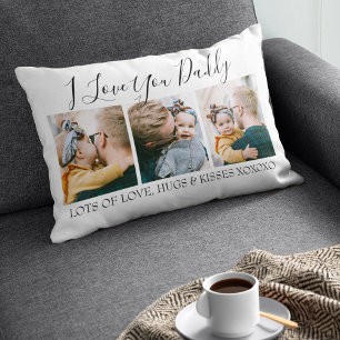 Modern Custom I Love You Daddy   3 Photo Lumbar Cushion