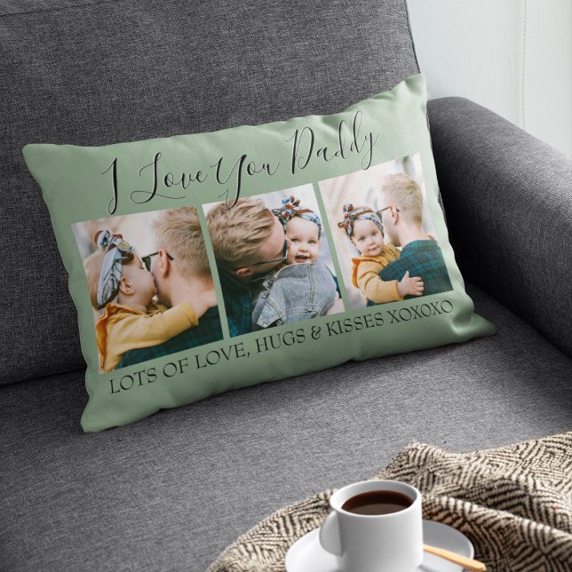 Modern Custom I Love You Daddy | 3 Photo Lumbar Cushion (Creator Uploaded)