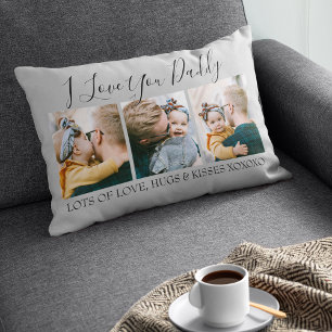 Modern Custom I Love You Daddy   3 Photo Lumbar Cushion