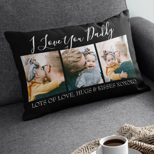 Modern Custom I Love You Daddy   3 Photo Lumbar Cushion