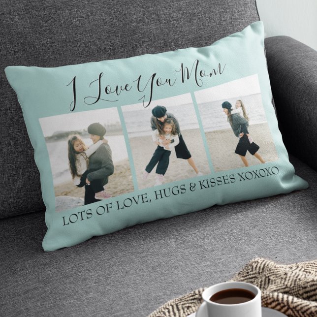 Modern Custom I Love You Mom | 3 Photo Lumbar Cushion (Creator Uploaded)