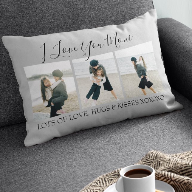 Modern Custom I Love You Mum | 3 Photo Lumbar Cushion (Creator Uploaded)