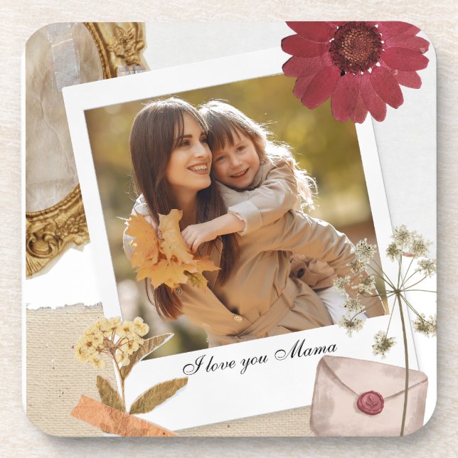 Modern Custom I Love You Mum Photo Coaster (Front)
