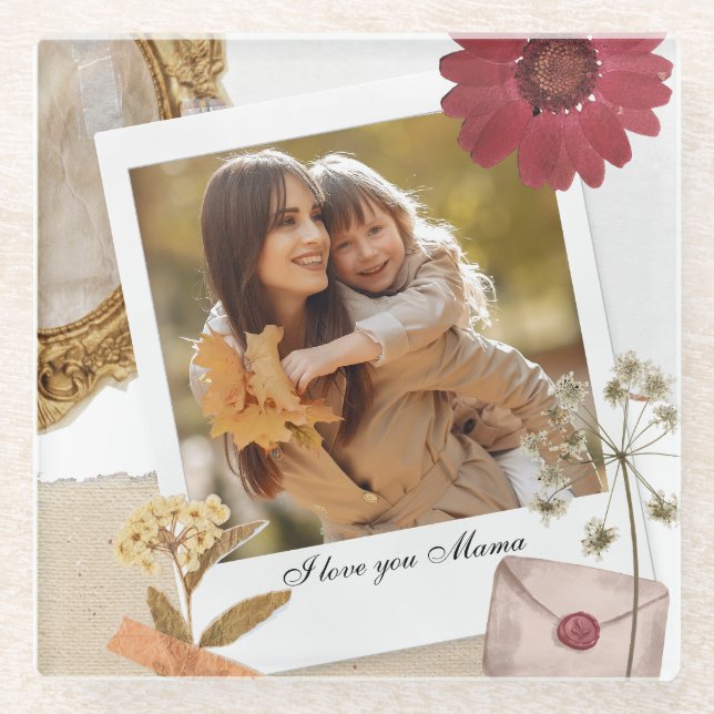 Modern Custom I Love You Mum Photo Glass Coaster (Front)