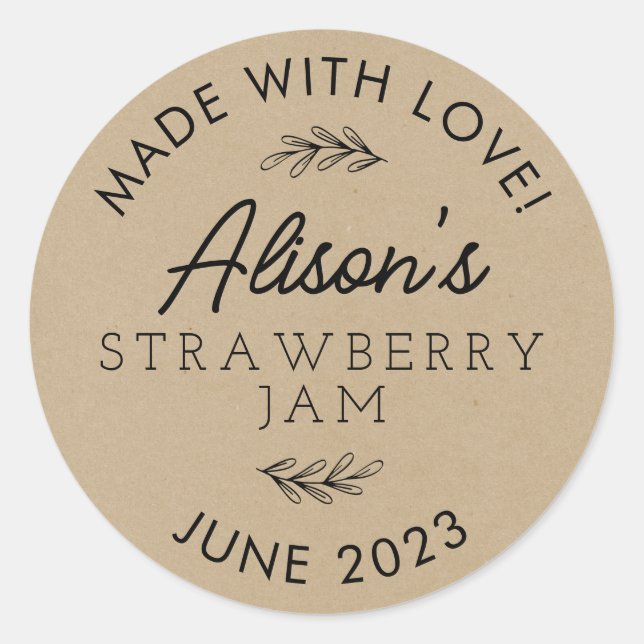 Modern Custom Kraft Round Canning Jar Label (Front)