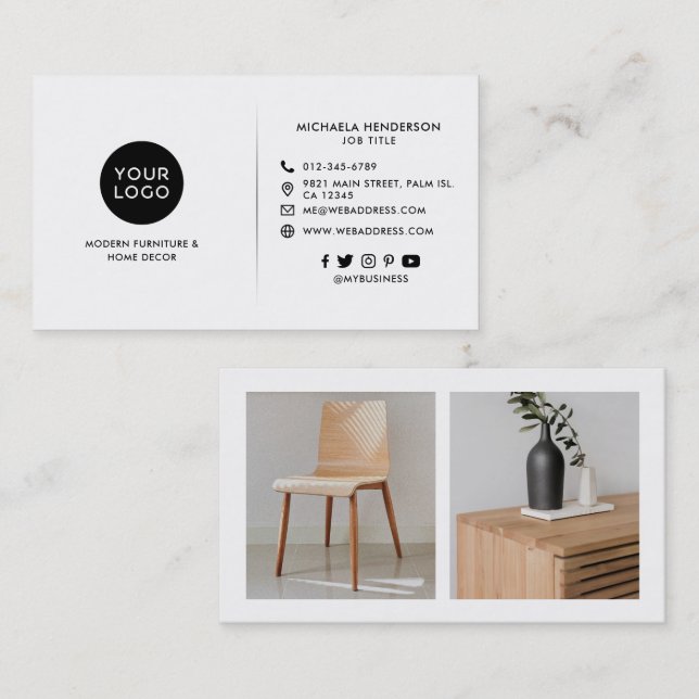 Modern Custom Logo, 2 Product Photos & Socials Business Card (Front/Back)