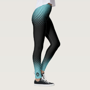 Modern Custom Logo Electric-Blue Halftone on Black Leggings