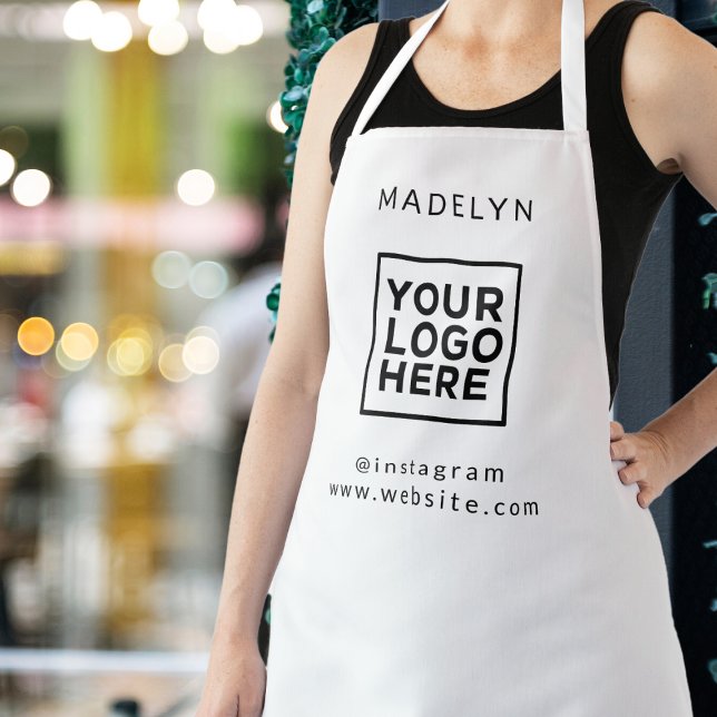 Modern Custom Logo Employee Staff Name White Apron (Creator Uploaded)