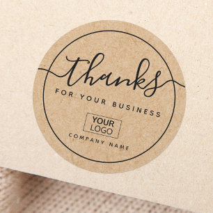 Modern custom logo Kraft look business thank you Classic Round Sticker