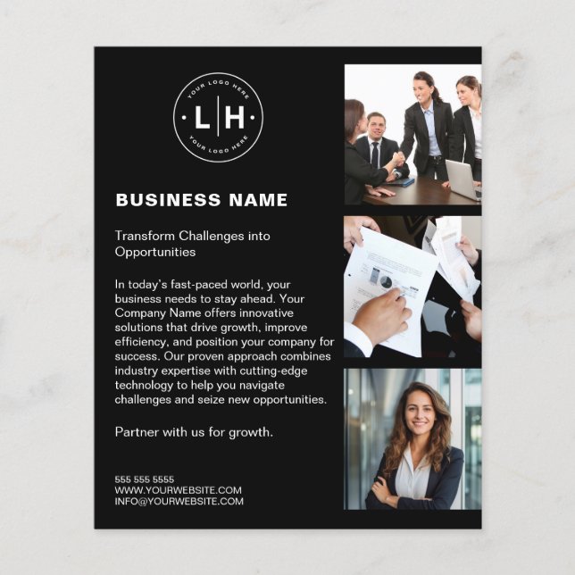 Modern Custom Logo Photo Black Business Flyer (Front)