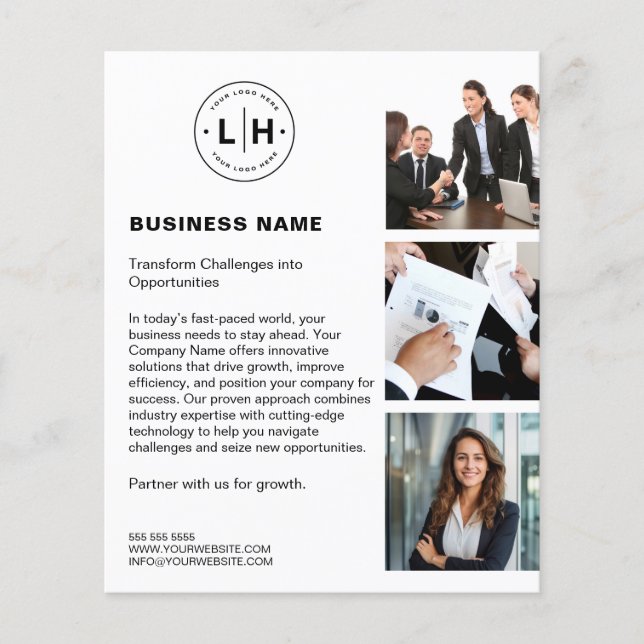 Modern Custom Logo Photo White Business Flyer (Front)