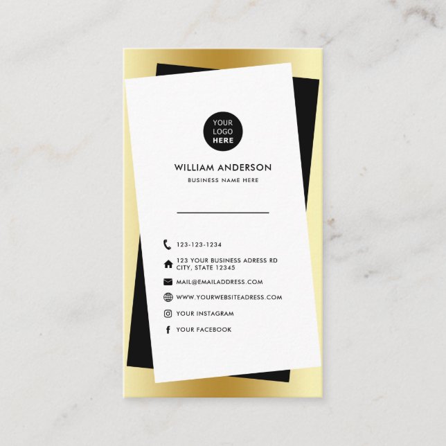 Modern Custom Logo Social Media Icons Unique Gold Business Card (Front)