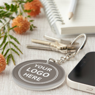 Modern Custom Logo Taupe Business Key Ring