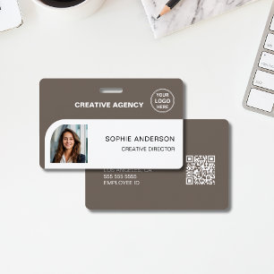 Modern Custom Logo Taupe Employee Staff Name ID Badge