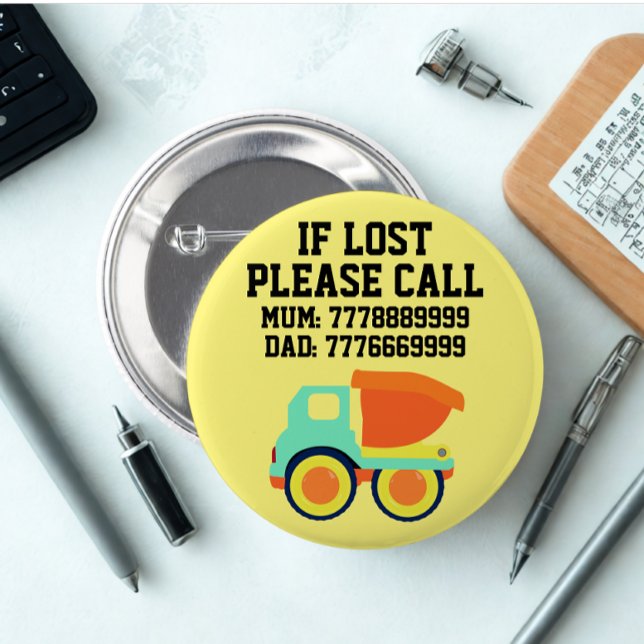Modern Custom Lost Child Id Yellow Badge (Modern custom missing child id card yellow truck badge button)