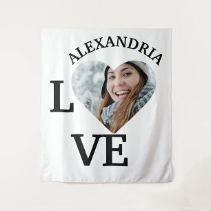 Modern Custom love heart photo template Tapestry