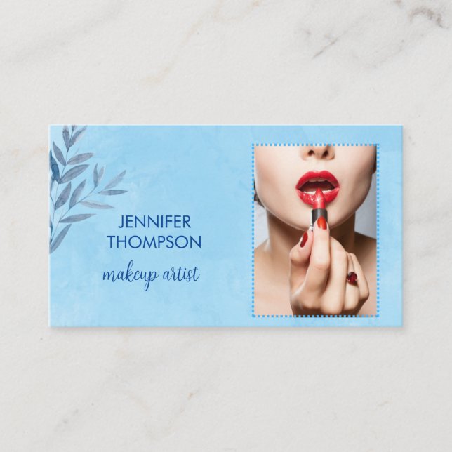 Modern Custom Makeup Artist  Blue Watercolor    Business Card (Front)