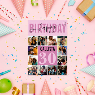 Modern Custom Mauve Purple 12 Photo Birthday Card