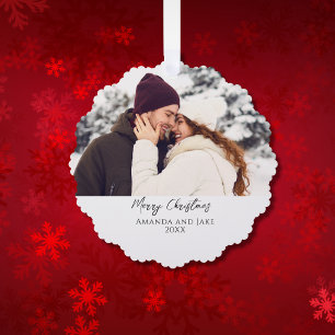 Modern Custom Merry Christmas Photo Tree Decoration Card