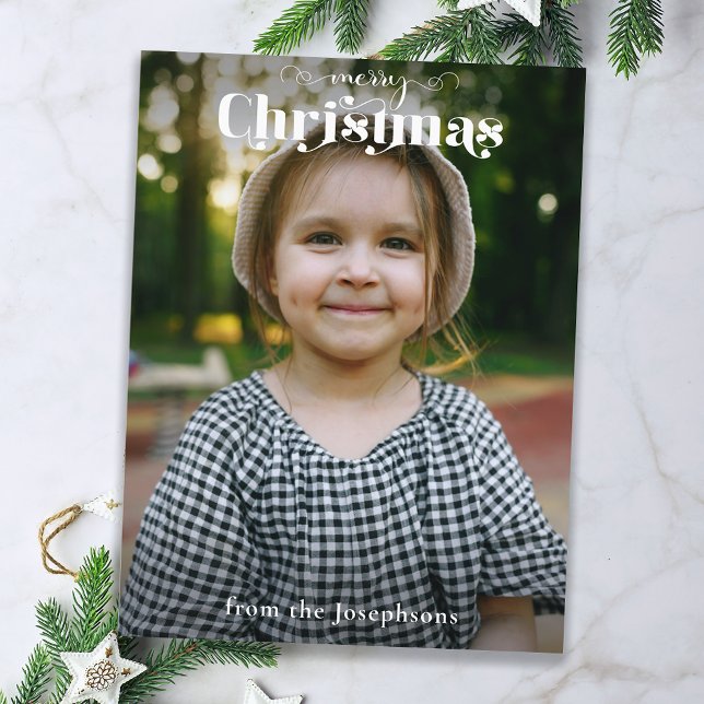 Modern Custom Merry Christmas Typography Photo Holiday Card (Creator Uploaded)