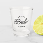 Modern Custom Minimalist Bride Shot Glass<br><div class="desc">These shot glasses are perfect for the soon-to-be Mrs! Customise with your wedding date and wedding colours and name.</div>