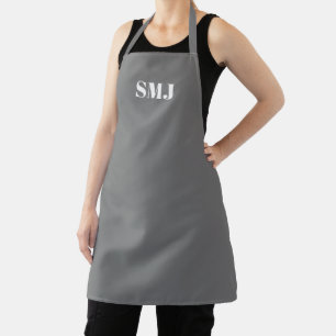 Modern custom monogram initials grey white apron