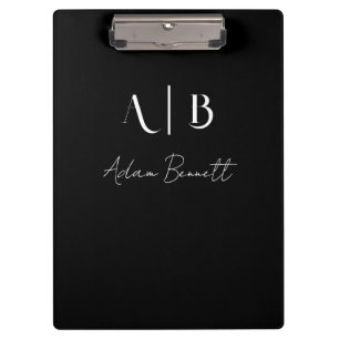 Modern Custom Monogram Initials Name Black Clipboard